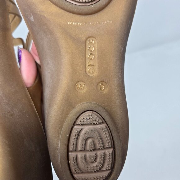 Crocs womens sz 9 brown gold tone Isabella mini wedge slide sandal jelly straps - Picture 7 of 10